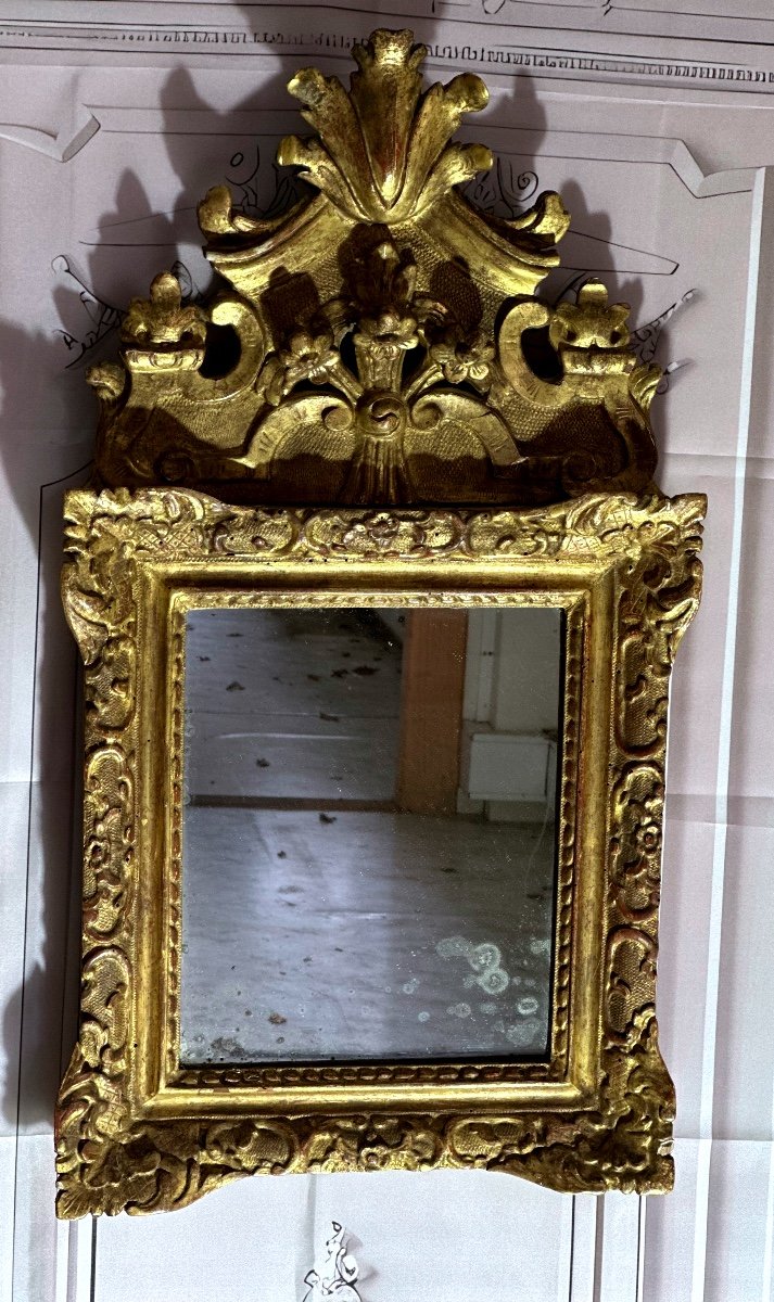 Miroir En Bois Doré  époque régence 18 éme Siècle -photo-2