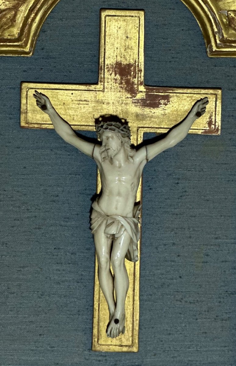 Christ En Ivoire De Morse, Crucifix  sur de Fond De Lit d'époque Louis XV 18e-photo-4