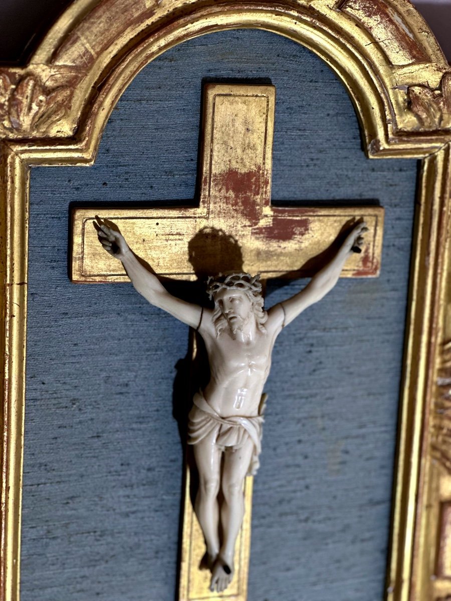 Christ En Ivoire De Morse, Crucifix  sur de Fond De Lit d'époque Louis XV 18e-photo-5