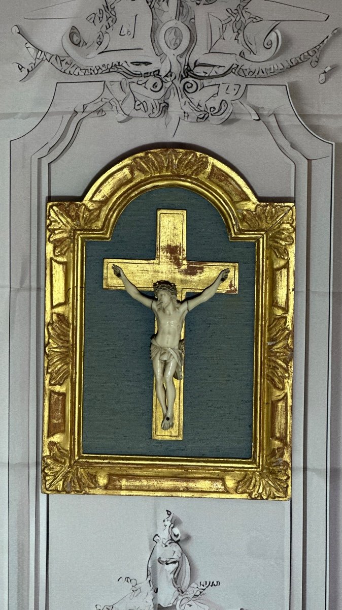 Christ En Ivoire De Morse, Crucifix  sur de Fond De Lit d'époque Louis XV 18e-photo-8