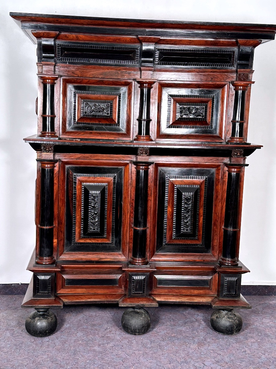 17th Century Dutch Renaissance Armoire Ebony And Mahogany