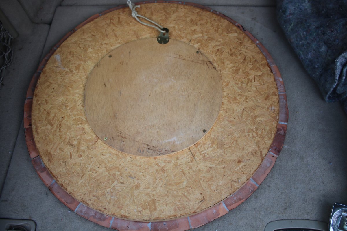 Round Terracotta Mirror Decorated With Leaves, Roger Capron - 1960s-photo-2