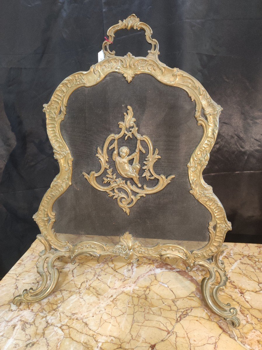 Antique Louis XV  Firescreen In Gilt Bronze-photo-4