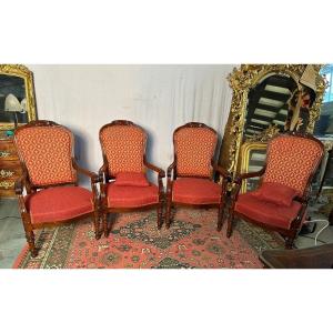Suite Of Four Mahogany Armchairs Restoration Period
