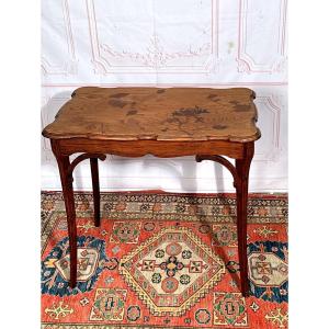 Marquetry Table With Leaf Decorations From The Nancy School