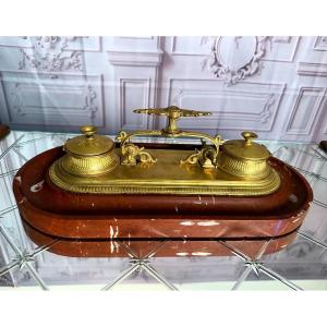 Marble Inkwell Gilt Bronze 19th Century 