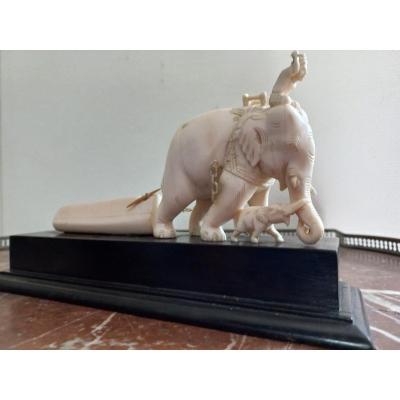 Elephant In Ivory And His Cornac - Vietnam - XIXth Circa 1850