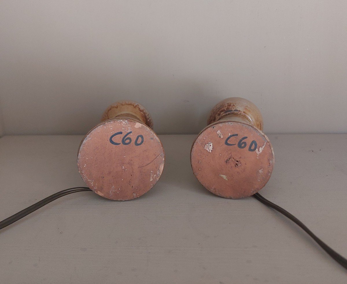 Pair Of Enamelled Stoneware Lamps Circa 1960-photo-4