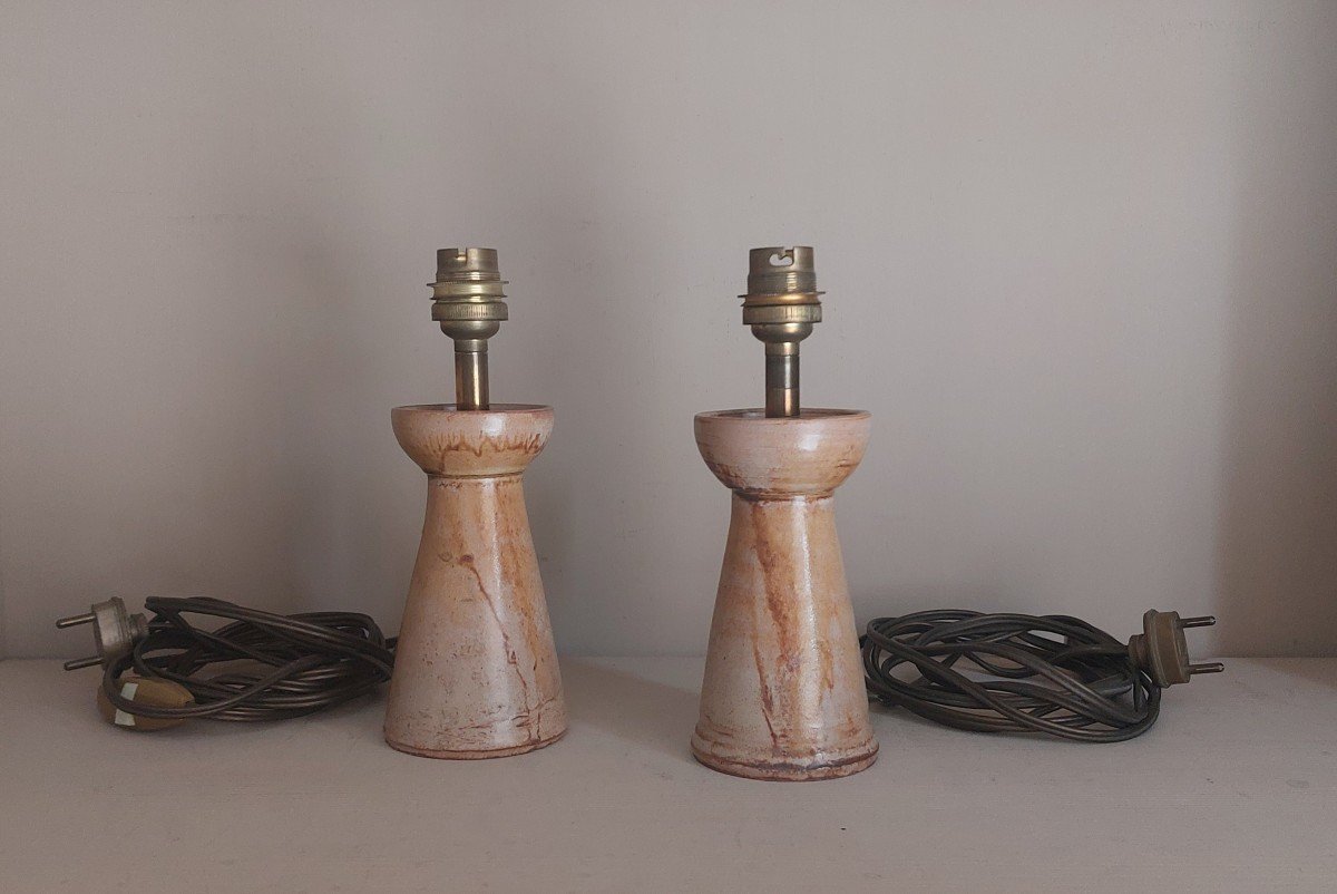 Pair Of Enamelled Stoneware Lamps Circa 1960-photo-1