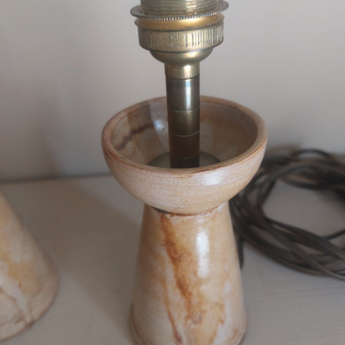 Pair Of Enamelled Stoneware Lamps Circa 1960-photo-3