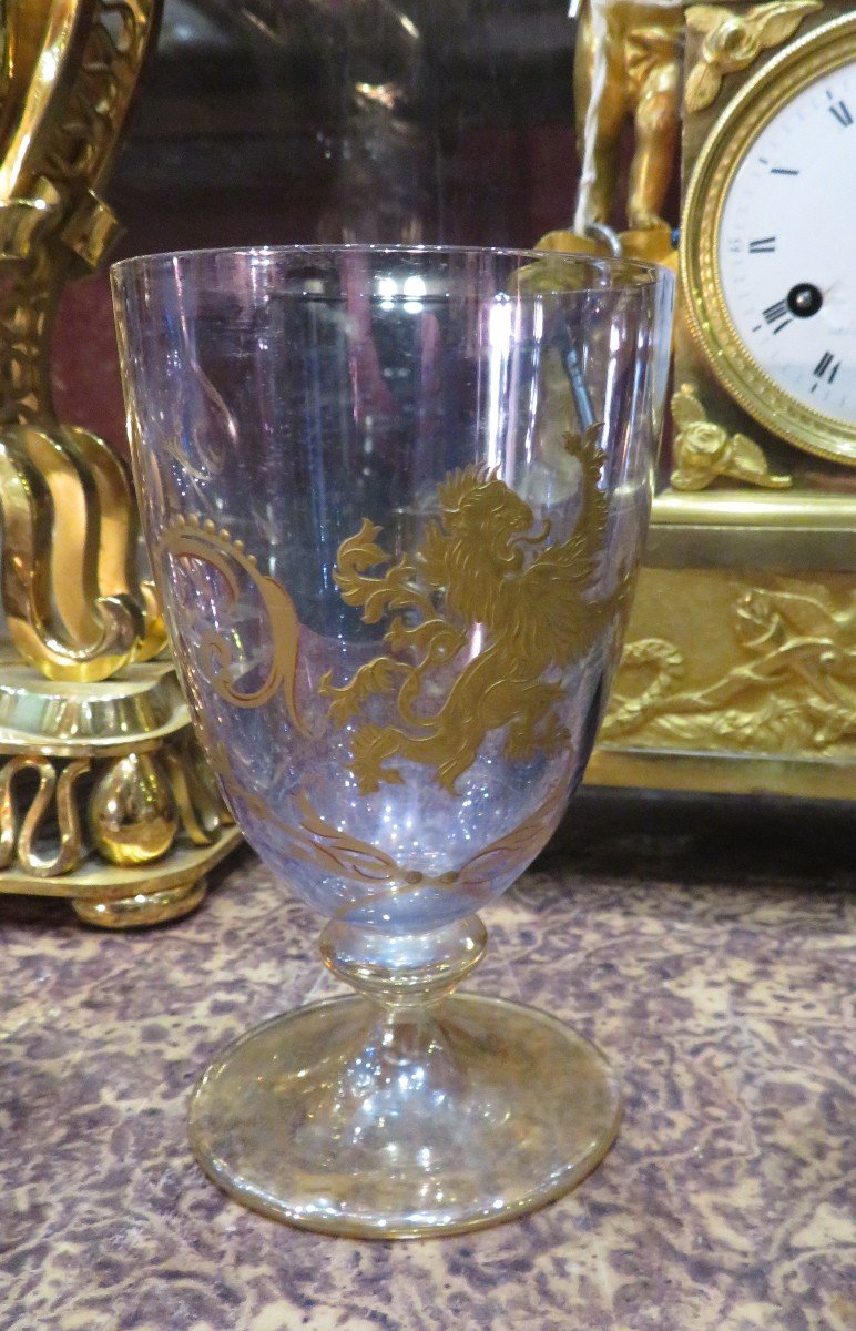 Rare Ensemble Carafe Verre D Eau Cristal De Venise Murano Decor Du Lion Rehauts D Or Inclusion-photo-2