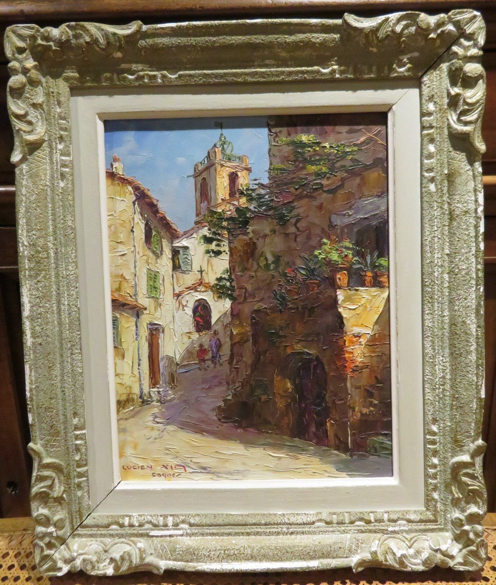 Oil Painting By Lucien XIm View Of Cagnes Sur Mer 06