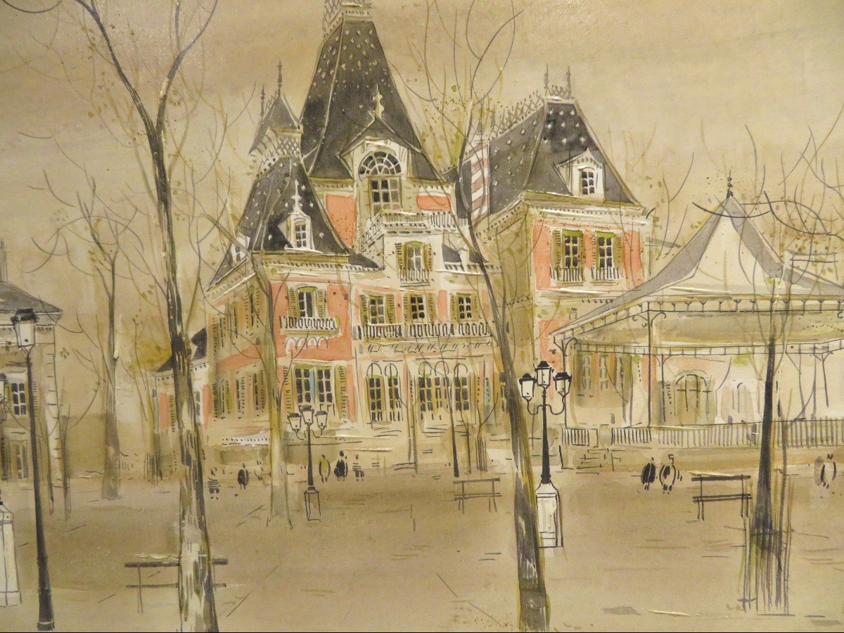 Georges Damin Vue Lyonnaise Lyon La villa lumiere   Huile Sur Toile Vers 1970-photo-3