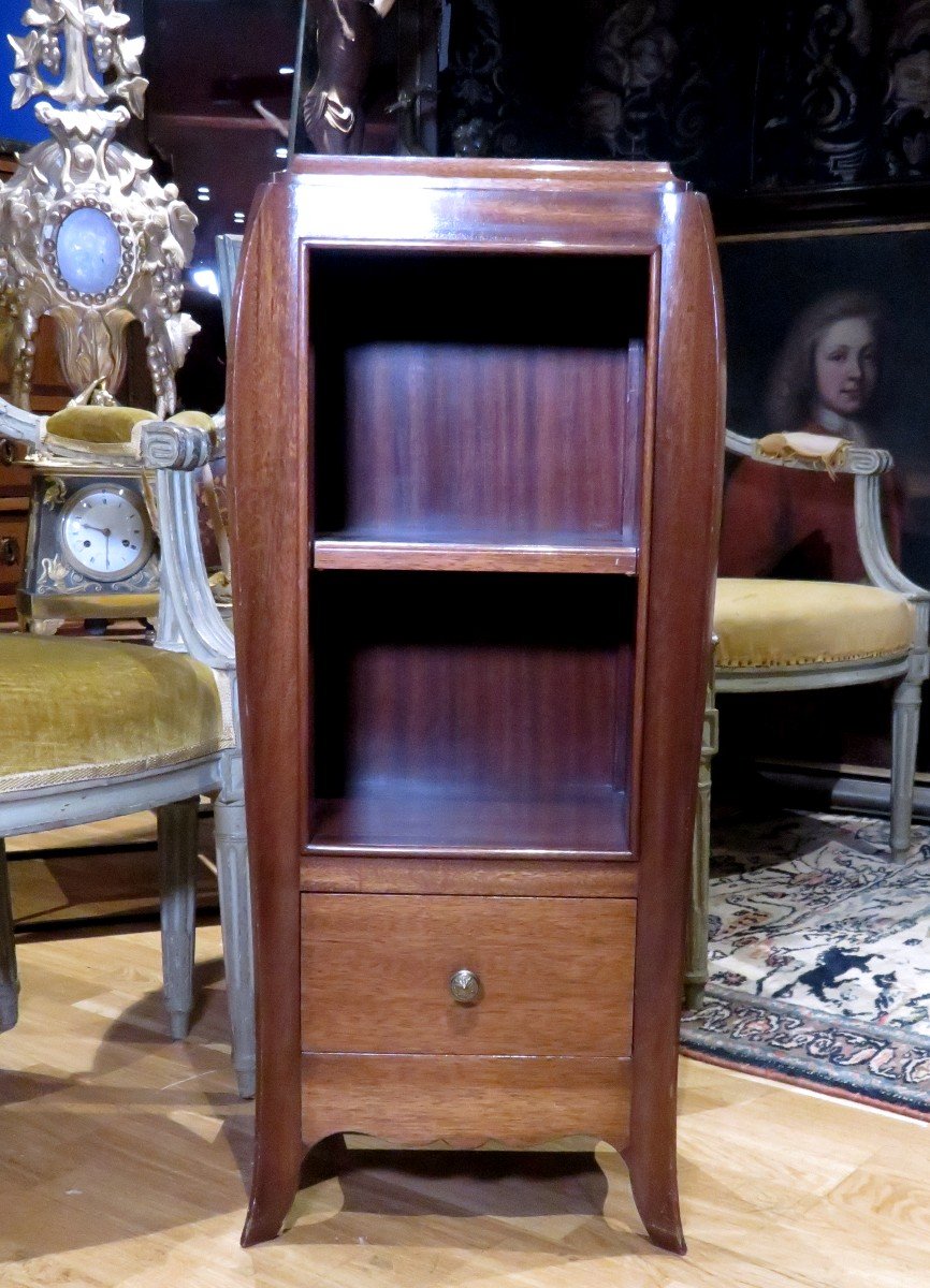 Leleu Circa 1950 Bedside Nightstand In Mahogany Curved Legs A Drawer And Shelf