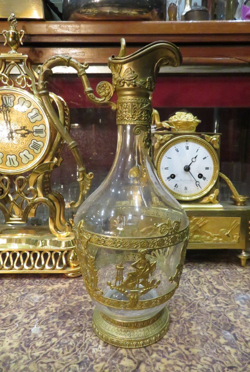 Old Empire Decanter Ewer Nineteenth Time In Crystal And Gilt Bronze Les Arts Eagle Imperial-photo-1