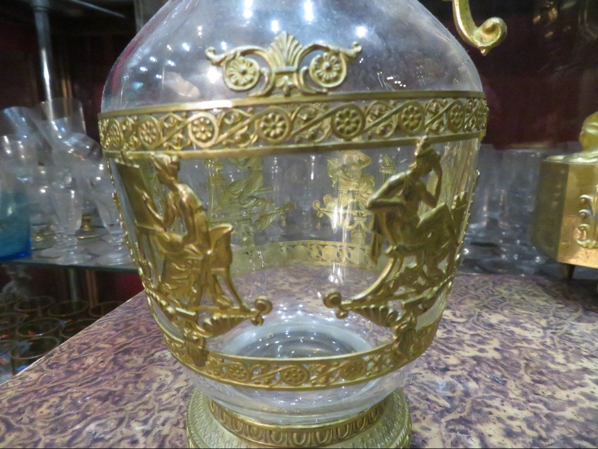 Old Empire Decanter Ewer Nineteenth Time In Crystal And Gilt Bronze Les Arts Eagle Imperial-photo-3