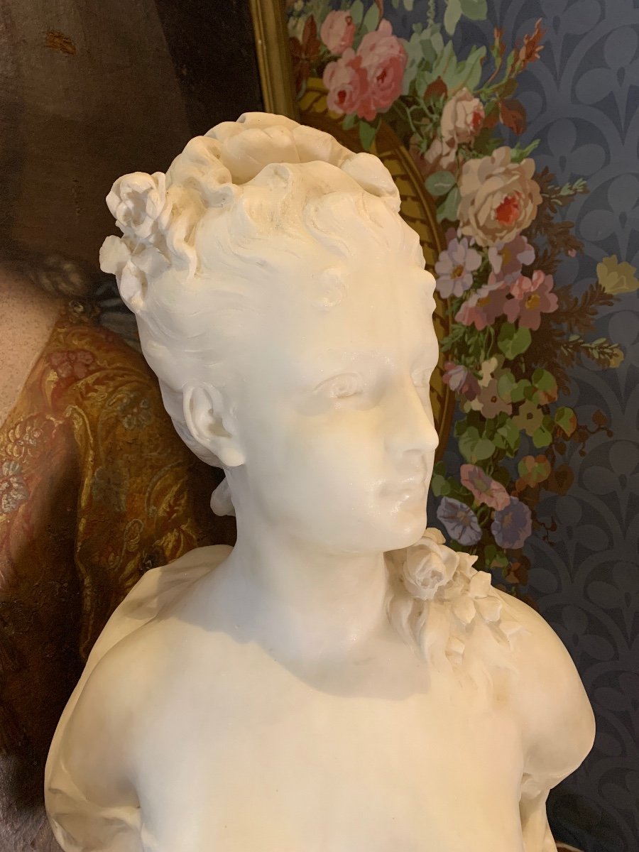 Buste sculpture En Marbre De Carrare époque XIXe  élégante Sous Lxv Portrait -photo-2