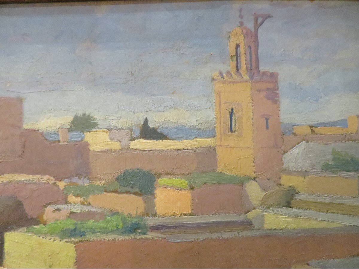 Old Orientalist Painting Marrakech Morocco By Marcel Vicaire In 1931 Oil On Cardboard-photo-3