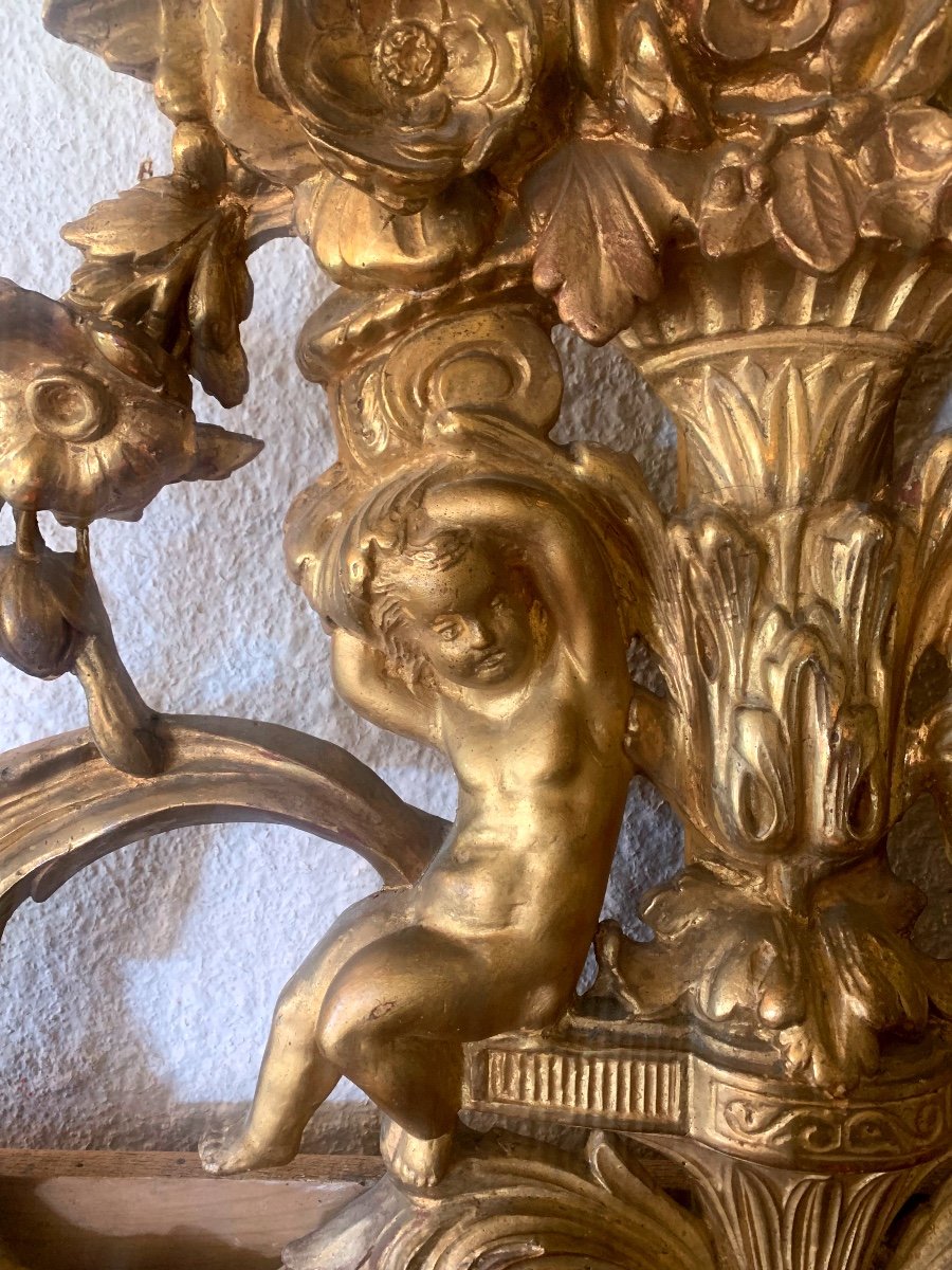 Old Pediment Top Door Mirror Cherubs In Wood And Golden Stucco Nineteenth Napoleon III Period-photo-3