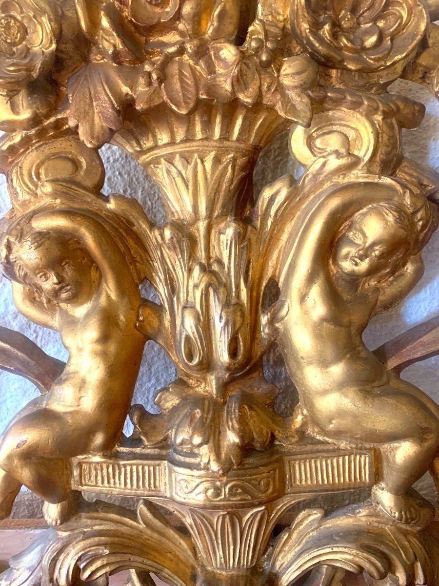 Old Pediment Top Door Mirror Cherubs In Wood And Golden Stucco Nineteenth Napoleon III Period-photo-4