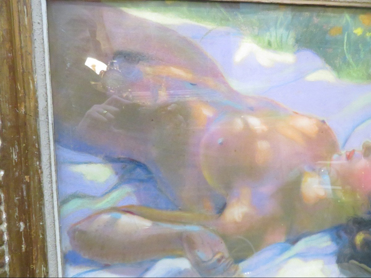 Tableau Pastel Marouflé / Toile Jacques Le Tord Nue Printanier  Lumiere Du Soleil Cadre Bouche-photo-3