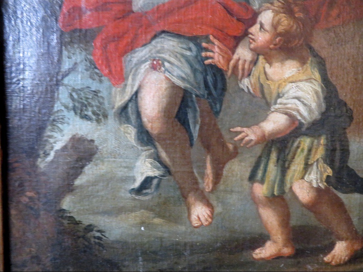 Ancien Tableau Huile Sur Toile Fin XVIIIe - XIXe L Archange  Raphael montrant la voie religieux-photo-3