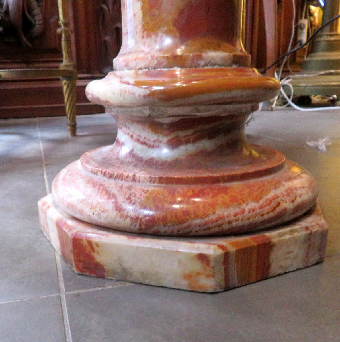 Column Pedestal Stele In Red Onyx Period 19th Century Rotating Base In Roman Style-photo-3