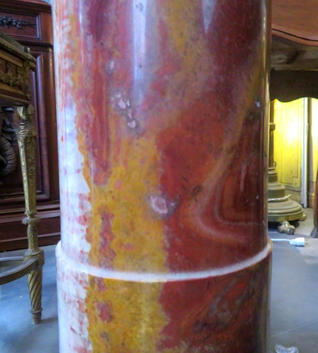 Column Pedestal Stele In Red Onyx Period 19th Century Rotating Base In Roman Style-photo-4