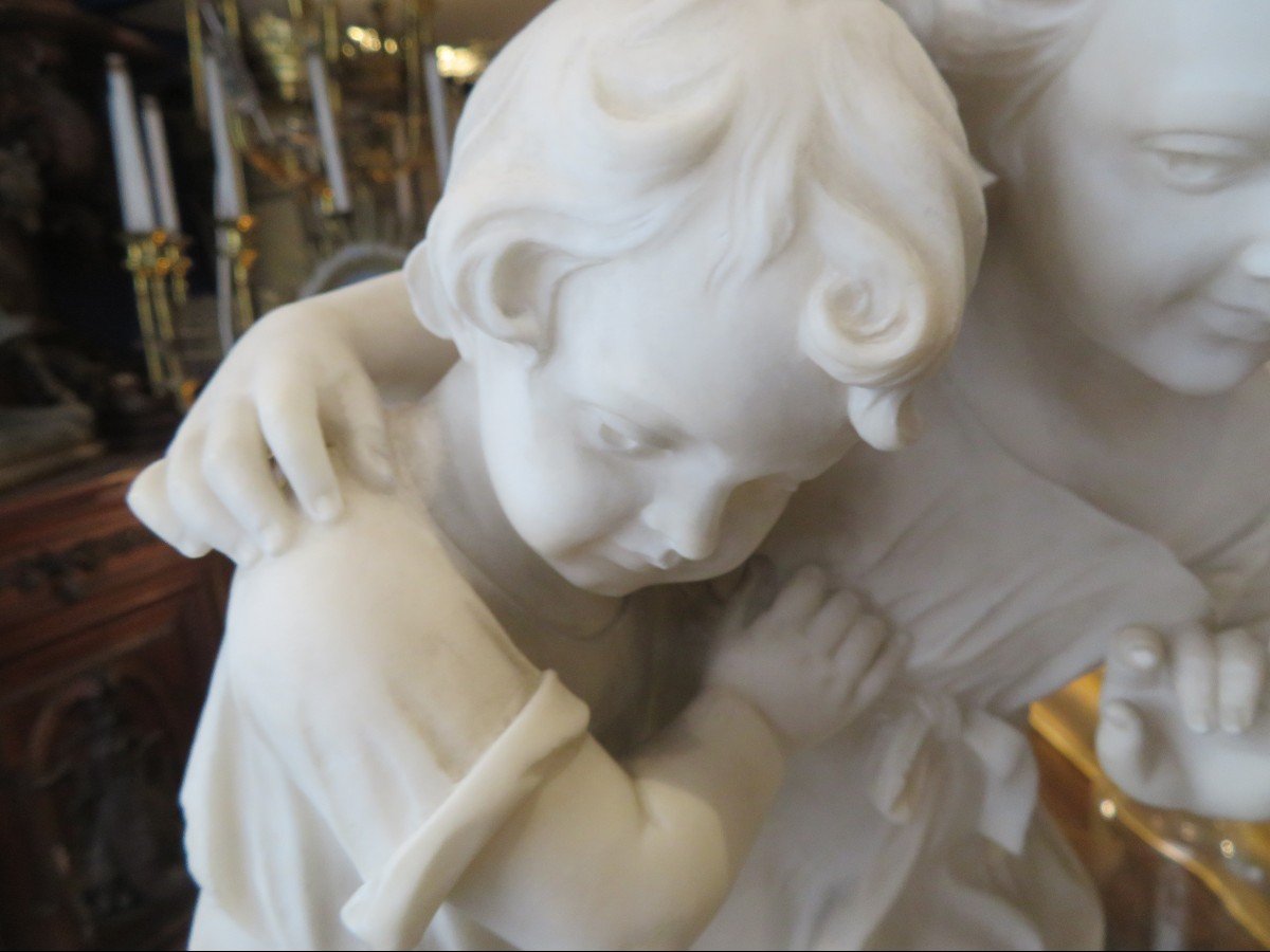 Old Late 19th Century Alabaster Statue Of Two Children In Love At The Ford-photo-1