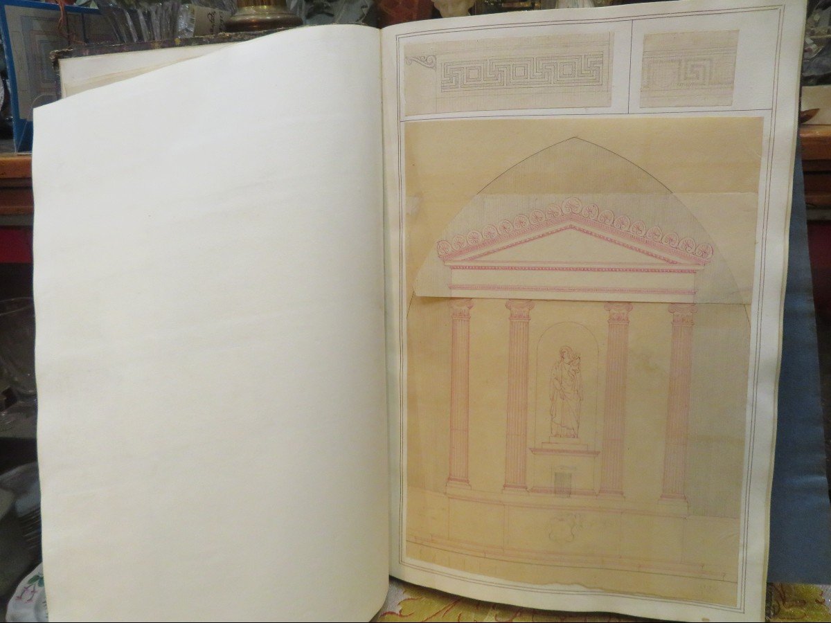 Rare Collection Of 361 Original Drawings And Tracings By The Lyonnais Architect Doliano Early 19th Century-photo-4