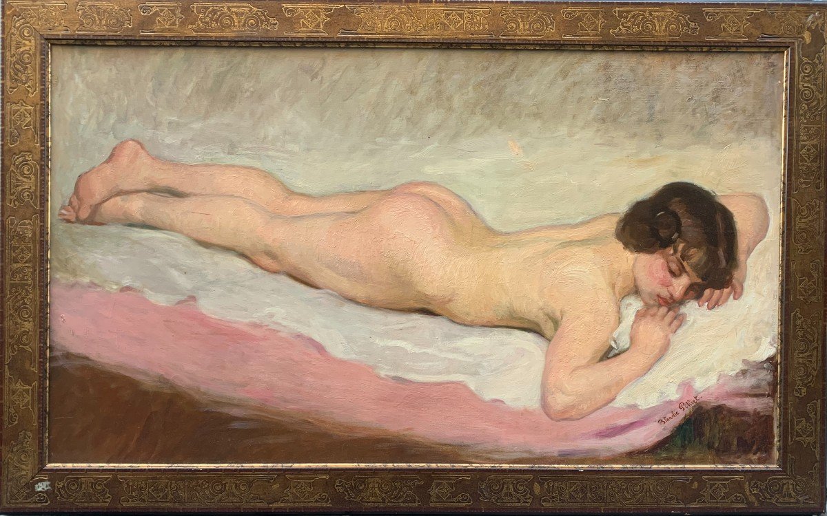 Ancien Grand Tableau Jeune Fille Nue Par Blanche Pilliet Ecole Lyonnaise  Oeuvre Primée 