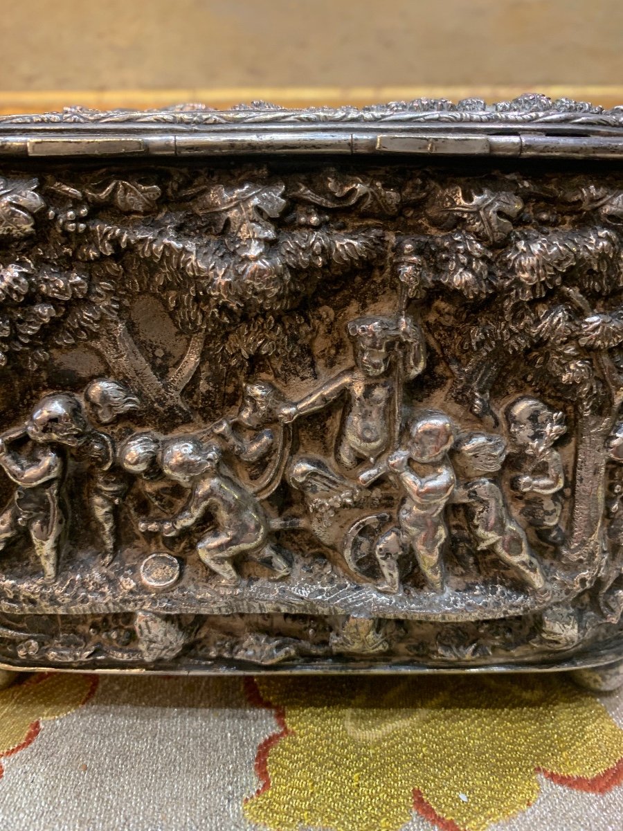 Rare Old 19th Century Silver Bronze Box Decorated With Erotic And Hunting Scenes Jewelry Box-photo-6