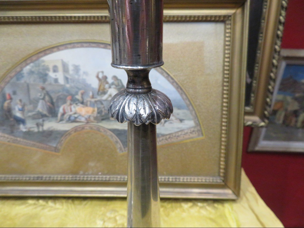 Large Pair Of Candlesticks In Sterling Silver Hallmarked Austria Hungary 19th Century Targeted In Poland-photo-4