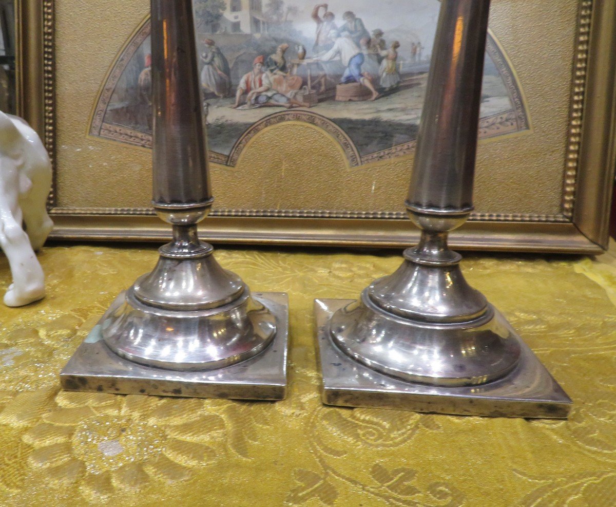 Large Pair Of Candlesticks In Sterling Silver Hallmarked Austria Hungary 19th Century Targeted In Poland-photo-3