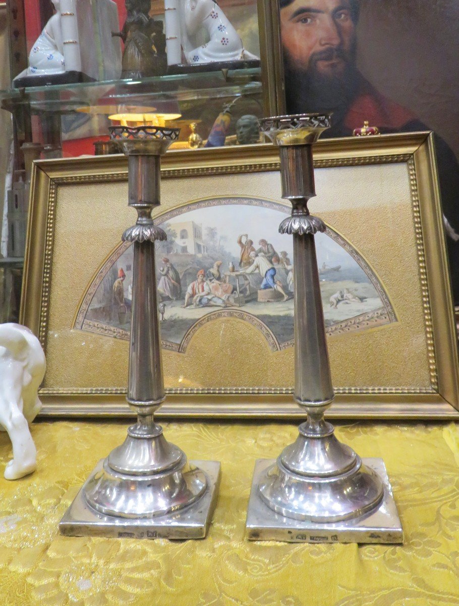 Large Pair Of Candlesticks In Sterling Silver Hallmarked Austria Hungary 19th Century Targeted In Poland