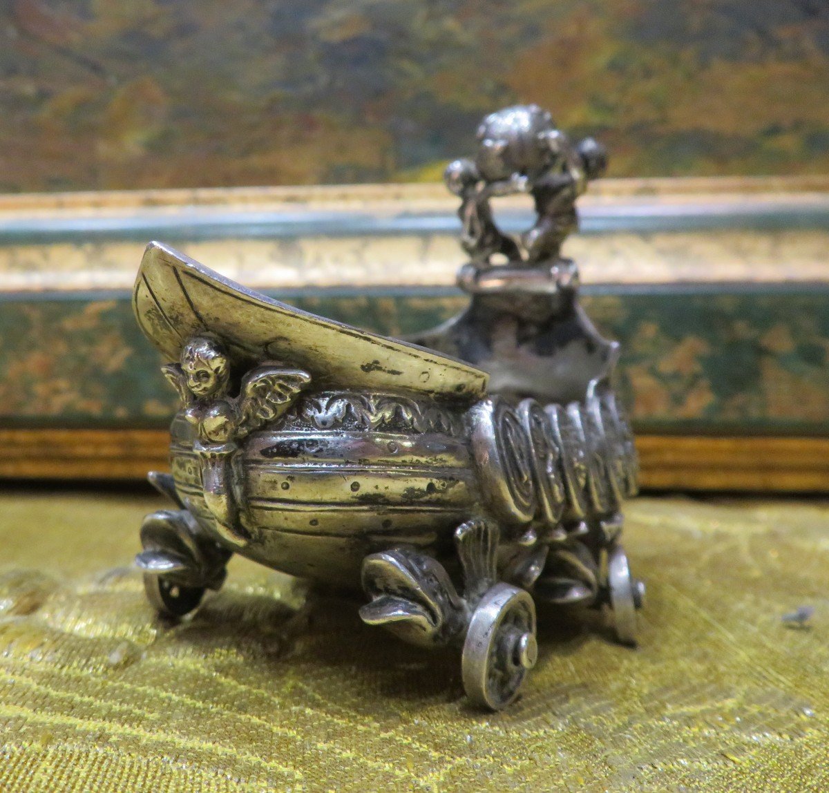 Petit Drakkar En Argent Massif Epoque XVIIIe Vers 1720 Paris R*m Putti Ange Decouverte Du Monde-photo-3