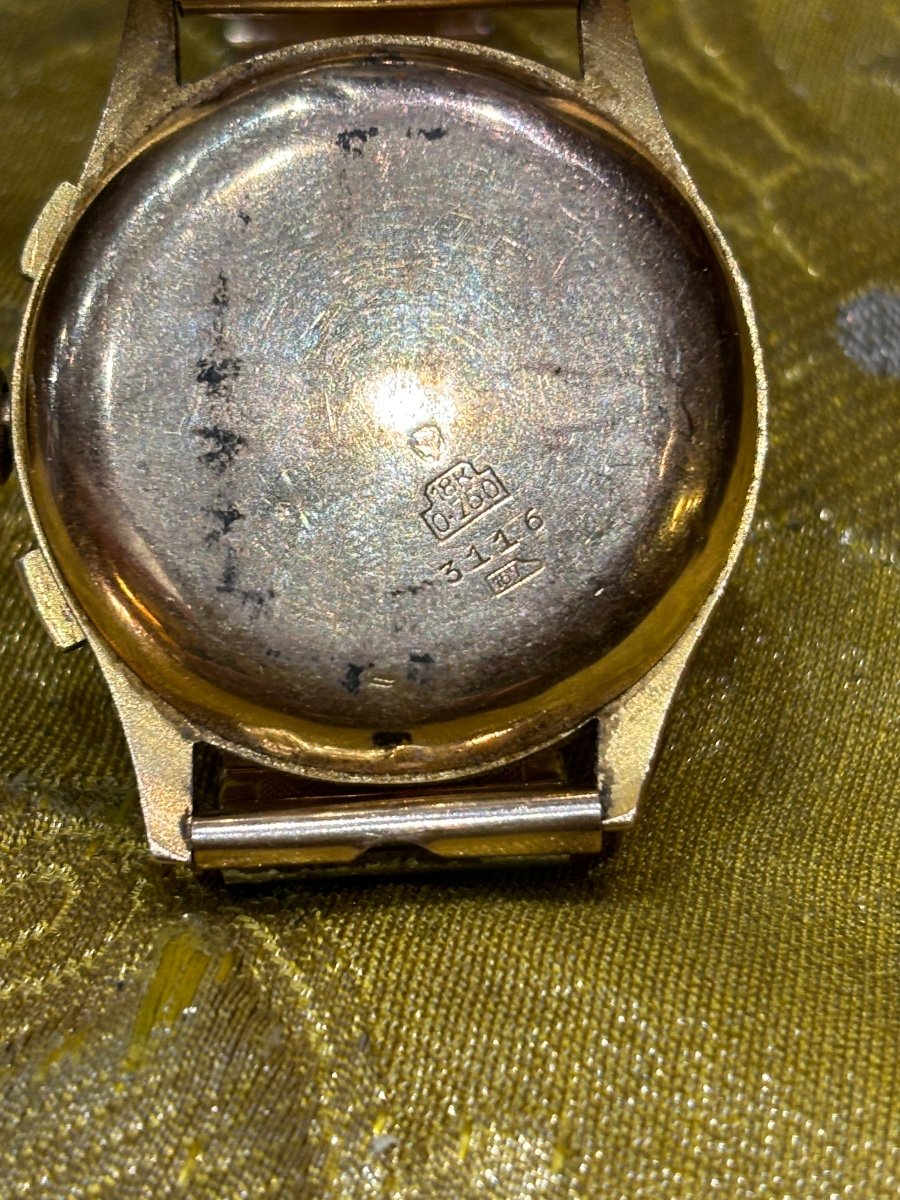 Ancienne Montre Bracelet En Or 18 Carats Chronographe  Loyal Suisse 17 Rubis Anti Magnétique -photo-2