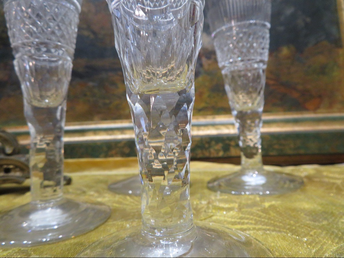 6 Beautiful Crystal Champagne Flutes Late 19th Century Le Creusot Or Baccarat Diamond Tip-photo-3