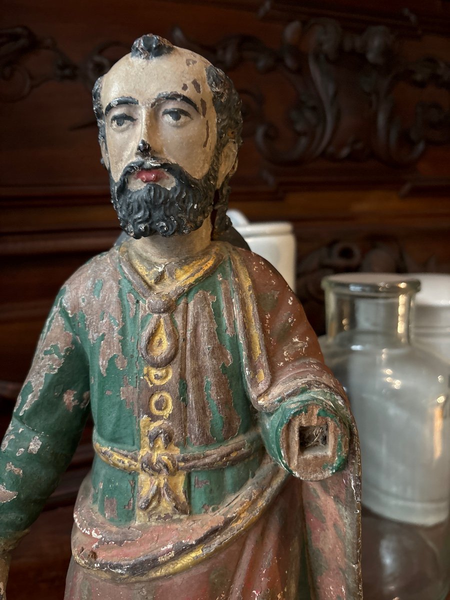 Religious Statue In Polychrome Wood 18th Century Pilgrim Hispanic Work -photo-2