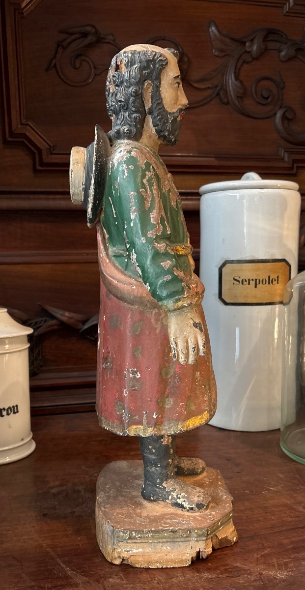 Religious Statue In Polychrome Wood 18th Century Pilgrim Hispanic Work -photo-3