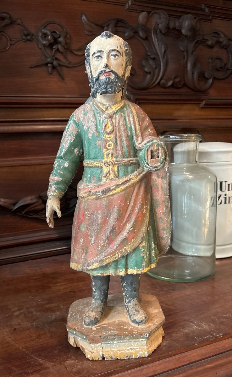 Religious Statue In Polychrome Wood 18th Century Pilgrim Hispanic Work 