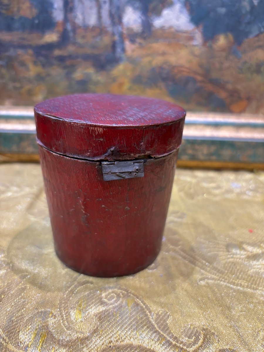 Rare Boîte étui De Timbale En Argent XVIIIe Bois Et Maroquin Rouge-photo-2