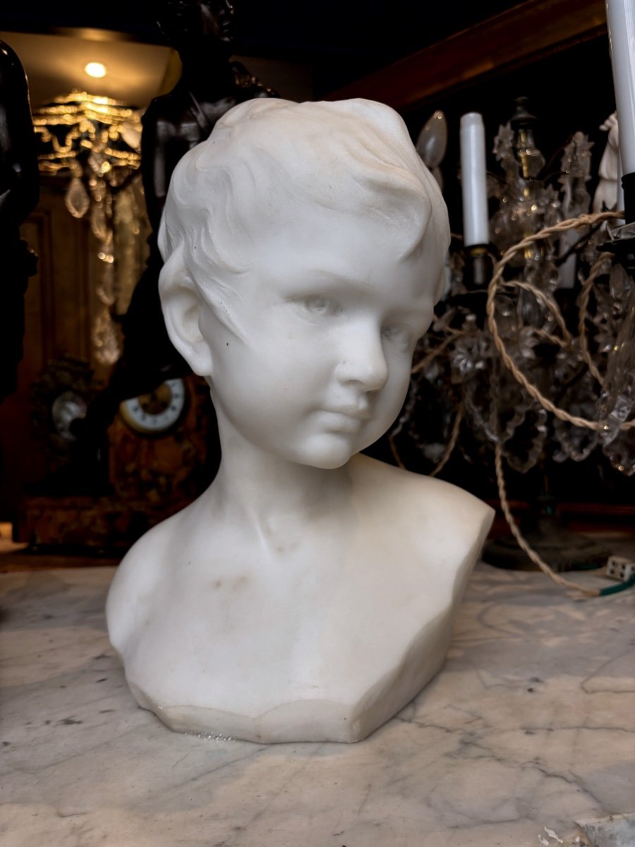 Old Marble Child Bust Young Man Signed Gia Loi