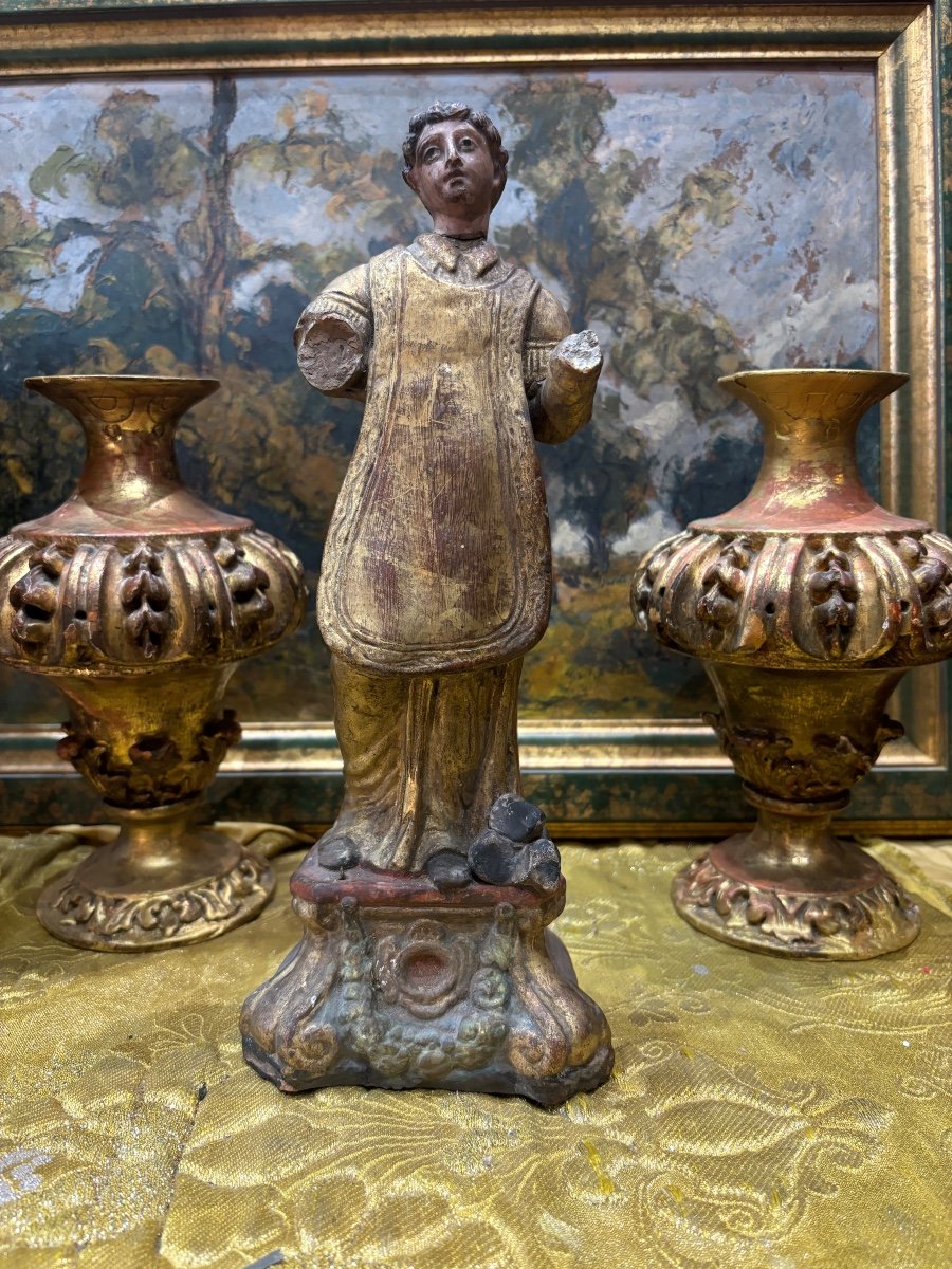 18th Century Golden Terracotta Sculpture St étienne Santon Religious 