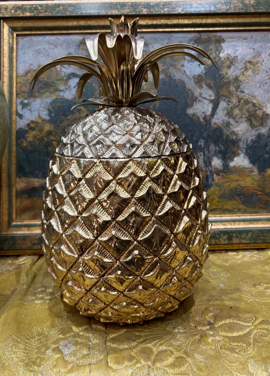 60s Gold Metal Ice Cube Bucket In Pineapple By Mauro Manetti Italy Firenze M/m