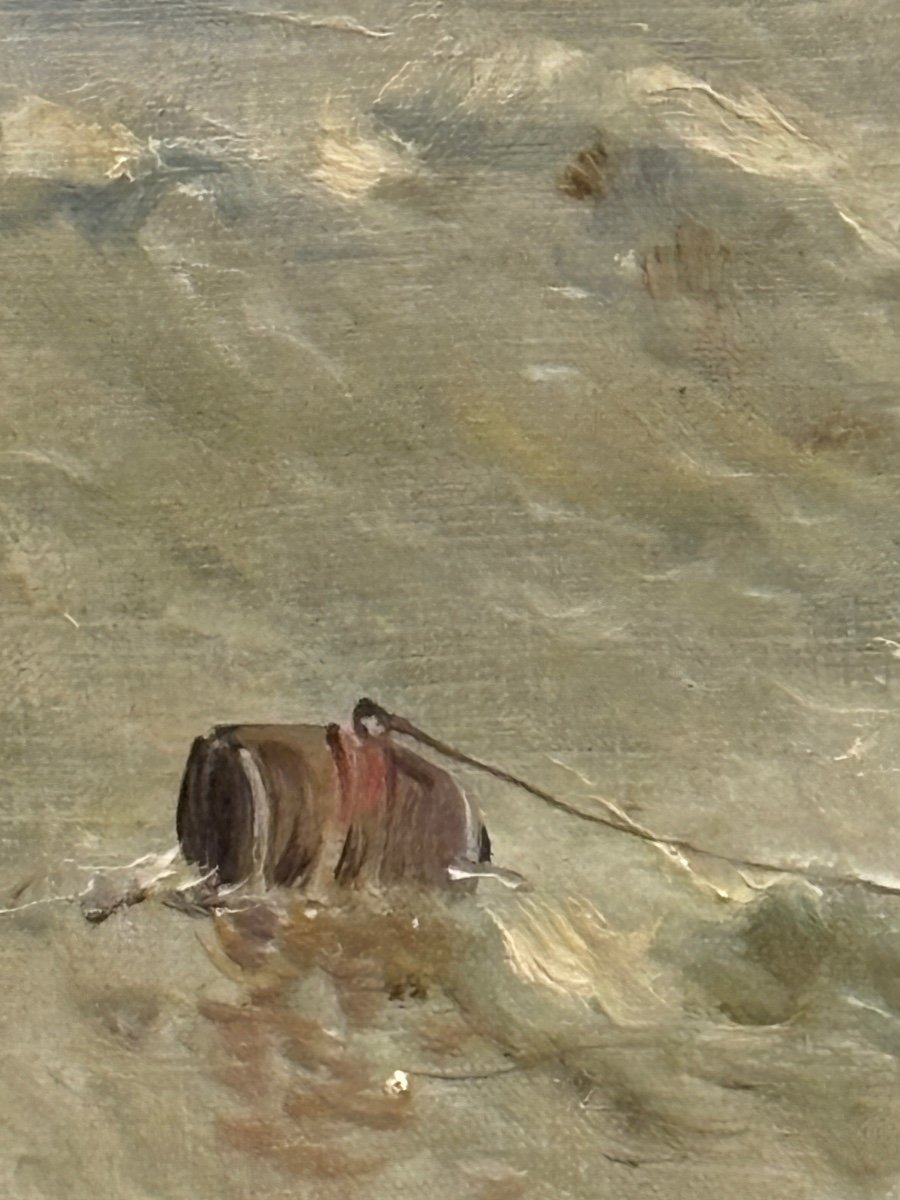 Ancien  grand Tableau  marine bateau de peche au large par Théodore levigne lyon -photo-4