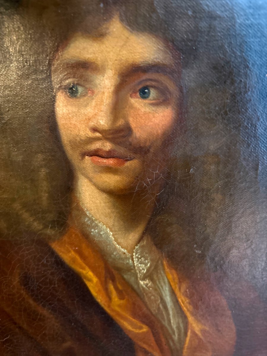 Théâtre Portrait Jean Baptiste Pocquelin Dit Molière Huile Sur Toile époque Début XIXe -photo-1