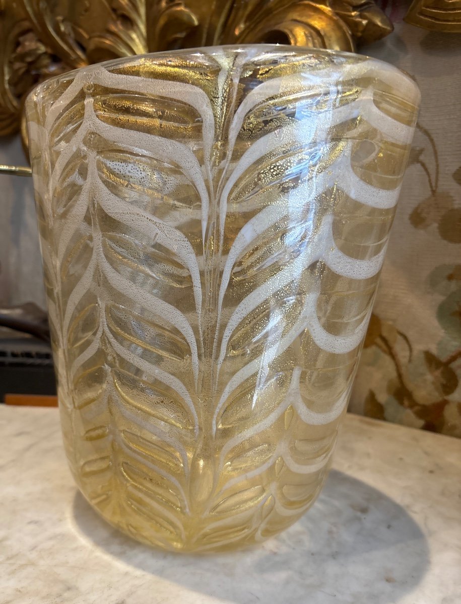 Barovier Ercole & Rossi Murano Large Graffito Vase Inclusions Of Gold Glitter 1969-photo-2