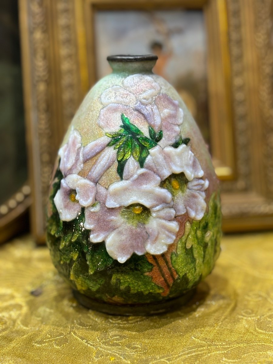 Camille Fauré Vase Ovoïde à Décor Floral Email émaux De Limoges 