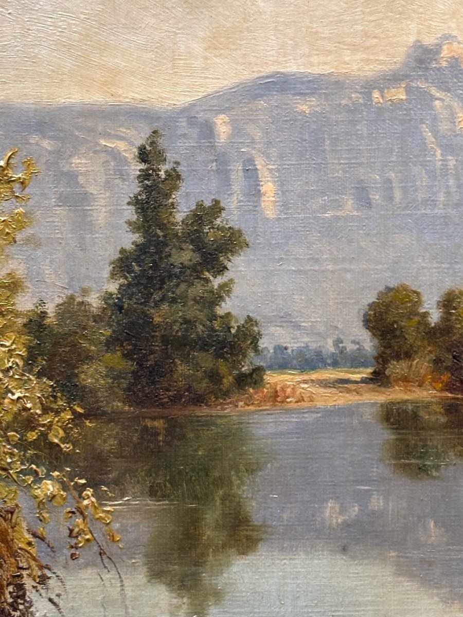 Théodore Lespinasse Oil Painting On Canvas Landscape Alpine Mountain Lake Dated 1888-photo-3